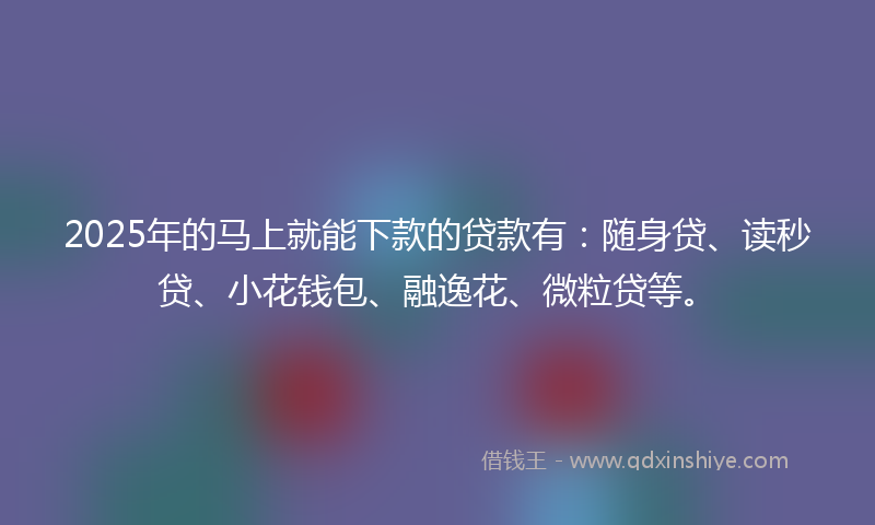 2025年的马上就能下款的贷款有：随身贷、读秒贷、小花钱包、融逸花、微粒贷等。