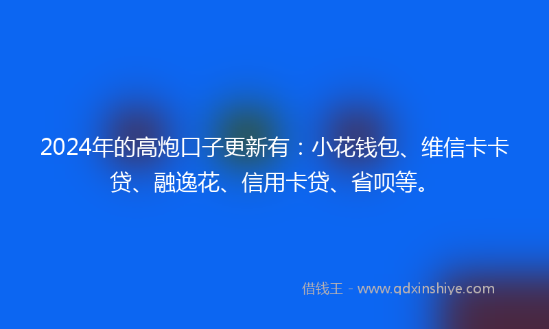 2024年的高炮口子更新有：小花钱包、维信卡卡贷、融逸花、信用卡贷、省呗等。