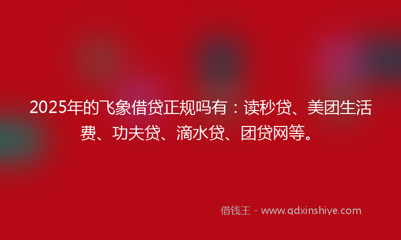 2025年的飞象借贷正规吗有：读秒贷、美团生活费、功夫贷、滴水贷、团贷网等。