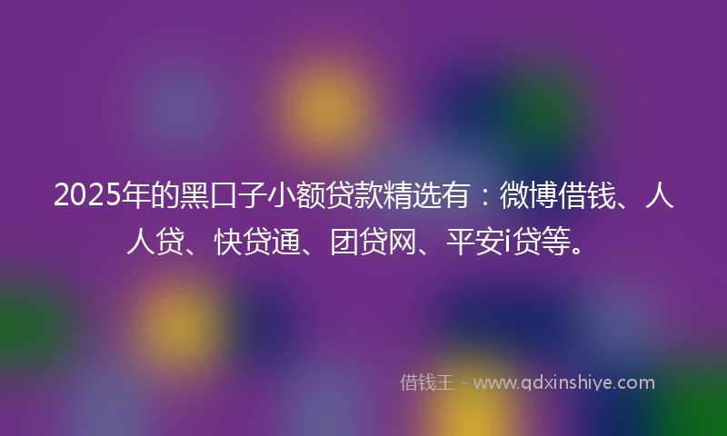 2025年的黑口子小额贷款精选有：微博借钱、人人贷、快贷通、团贷网、平安i贷等。