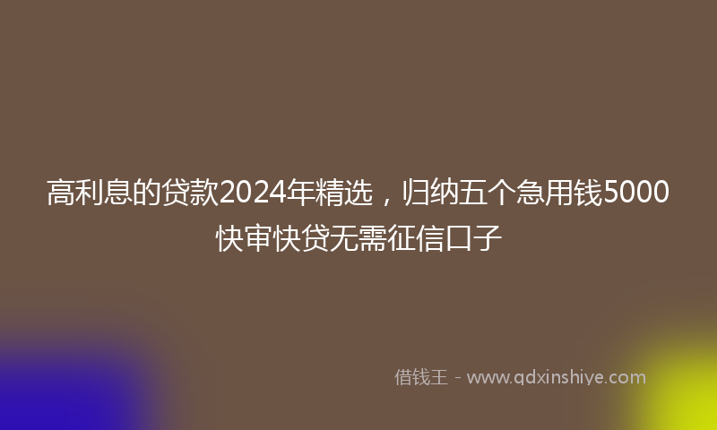 高利息的贷款2024年精选，归纳五个急用钱5000快审快贷无需征信口子