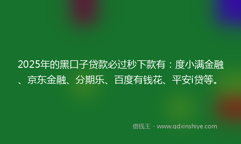 2025年的黑口子贷款必过秒下款有：度小满金融、京东金融、分期乐、百度有钱花、平安i贷等。