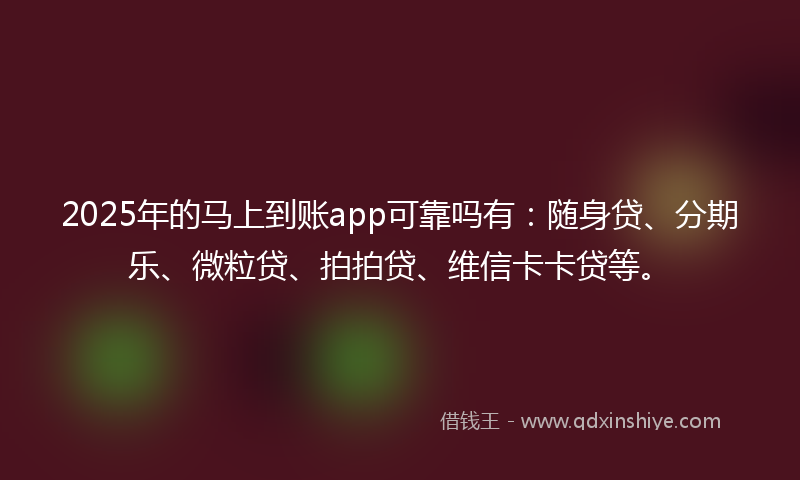2025年的马上到账app可靠吗有：随身贷、分期乐、微粒贷、拍拍贷、维信卡卡贷等。