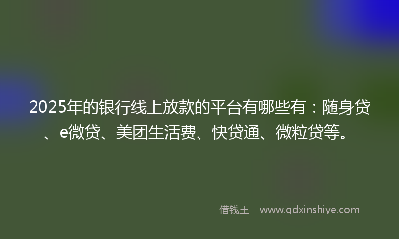 2025年的银行线上放款的平台有哪些有：随身贷、e微贷、美团生活费、快贷通、微粒贷等。