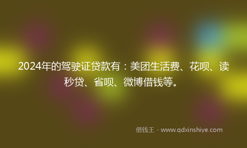 2024年的驾驶证贷款有：美团生活费、花呗、读秒贷、省呗、微博借钱等。