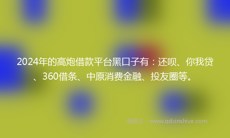 2024年的高炮借款平台黑口子有：还呗、你我贷、360借条、中原消费金融、投友圈等。