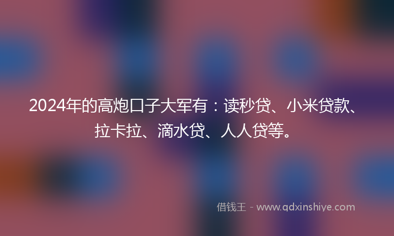 2024年的高炮口子大军有：读秒贷、小米贷款、拉卡拉、滴水贷、人人贷等。
