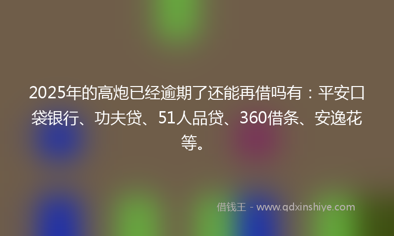 2025年的高炮已经逾期了还能再借吗有：平安口袋银行、功夫贷、51人品贷、360借条、安逸花等。