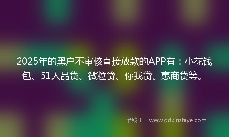 2025年的黑户不审核直接放款的APP有：小花钱包、51人品贷、微粒贷、你我贷、惠商贷等。