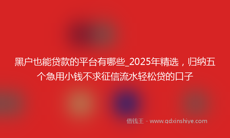 黑户也能贷款的平台有哪些_2025年精选，归纳五个急用小钱不求征信流水轻松贷的口子