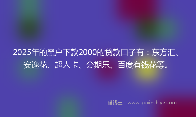 2025年的黑户下款2000的贷款口子有：东方汇、安逸花、超人卡、分期乐、百度有钱花等。