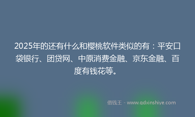 2025年的还有什么和樱桃软件类似的有：平安口袋银行、团贷网、中原消费金融、京东金融、百度有钱花等。