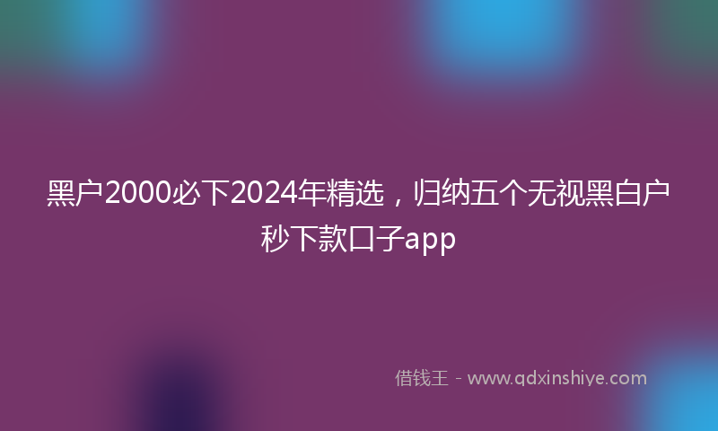 黑户2000必下2024年精选，归纳五个无视黑白户秒下款口子app
