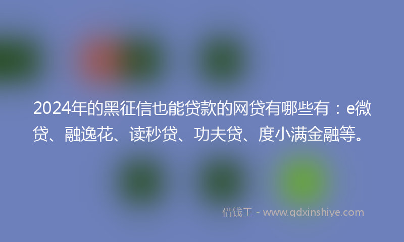 2024年的黑征信也能贷款的网贷有哪些有：e微贷、融逸花、读秒贷、功夫贷、度小满金融等。