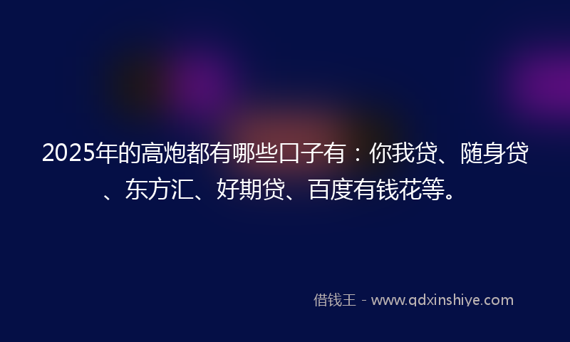 2025年的高炮都有哪些口子有：你我贷、随身贷、东方汇、好期贷、百度有钱花等。