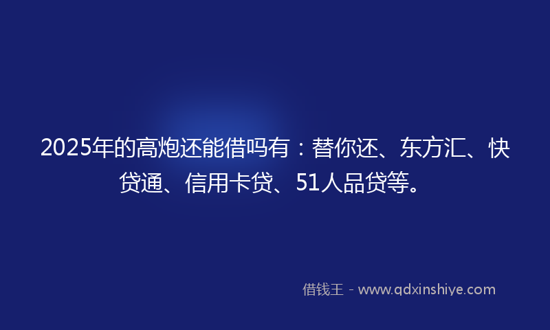 2025年的高炮还能借吗有：替你还、东方汇、快贷通、信用卡贷、51人品贷等。