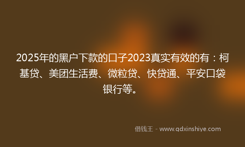 2025年的黑户下款的口子2023真实有效的有：柯基贷、美团生活费、微粒贷、快贷通、平安口袋银行等。