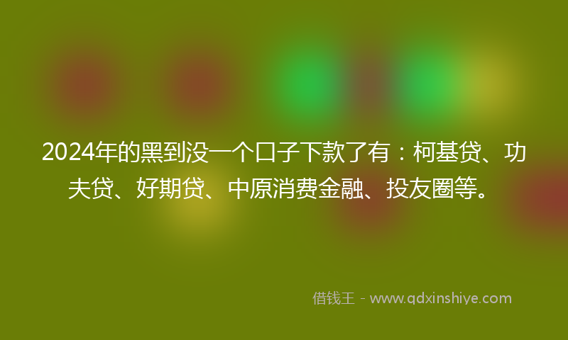 2024年的黑到没一个口子下款了有：柯基贷、功夫贷、好期贷、中原消费金融、投友圈等。