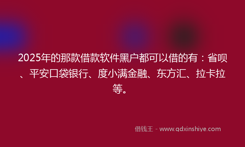 2025年的那款借款软件黑户都可以借的有：省呗、平安口袋银行、度小满金融、东方汇、拉卡拉等。