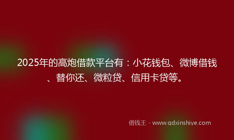 2025年的高炮借款平台有：小花钱包、微博借钱、替你还、微粒贷、信用卡贷等。