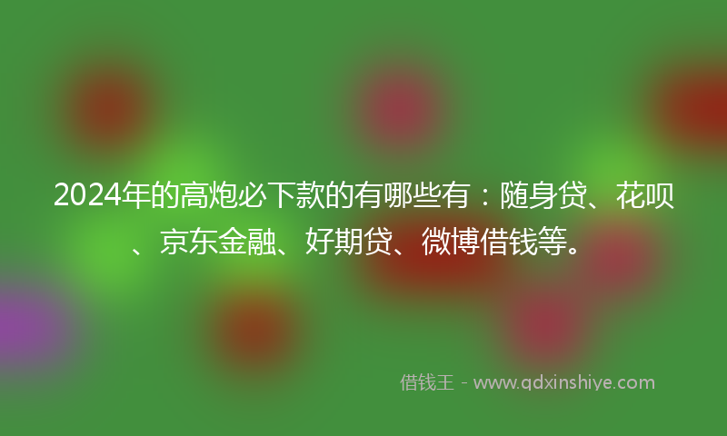 2024年的高炮必下款的有哪些有：随身贷、花呗、京东金融、好期贷、微博借钱等。