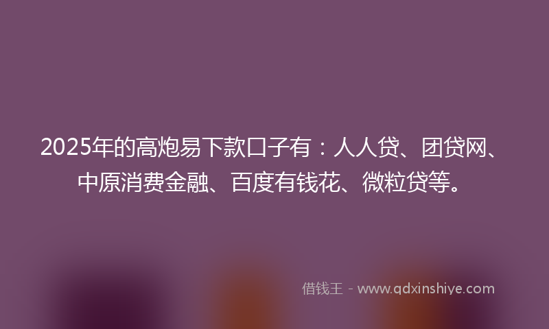 2025年的高炮易下款口子有：人人贷、团贷网、中原消费金融、百度有钱花、微粒贷等。