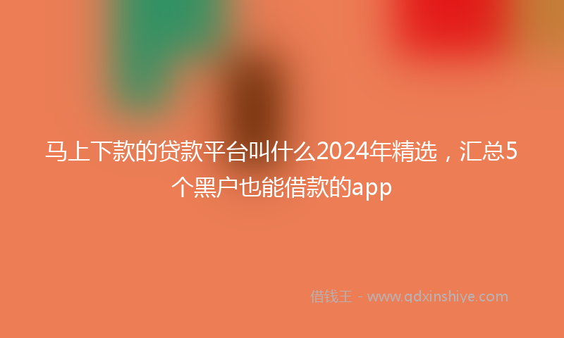 马上下款的贷款平台叫什么2024年精选，汇总5个黑户也能借款的app