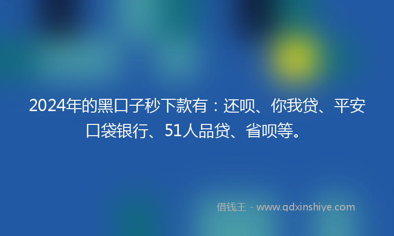 2024年的黑口子秒下款有：还呗、你我贷、平安口袋银行、51人品贷、省呗等。