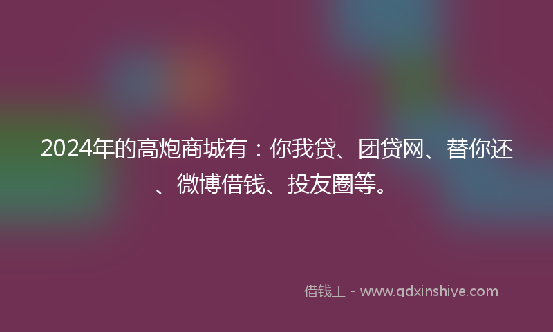 2024年的高炮商城有：你我贷、团贷网、替你还、微博借钱、投友圈等。