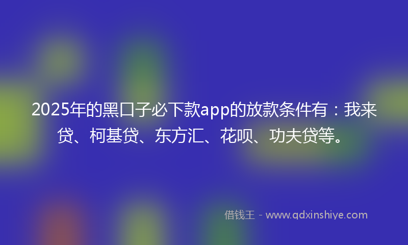 2025年的黑口子必下款app的放款条件有：我来贷、柯基贷、东方汇、花呗、功夫贷等。