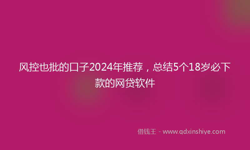 风控也批的口子2024年推荐，总结5个18岁必下款的网贷软件