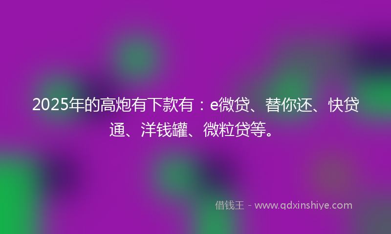 2025年的高炮有下款有：e微贷、替你还、快贷通、洋钱罐、微粒贷等。