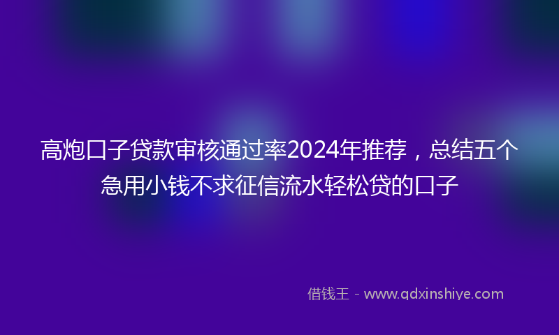 高炮口子贷款审核通过率2024年推荐，总结五个急用小钱不求征信流水轻松贷的口子