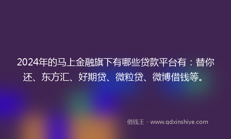 2024年的马上金融旗下有哪些贷款平台有：替你还、东方汇、好期贷、微粒贷、微博借钱等。