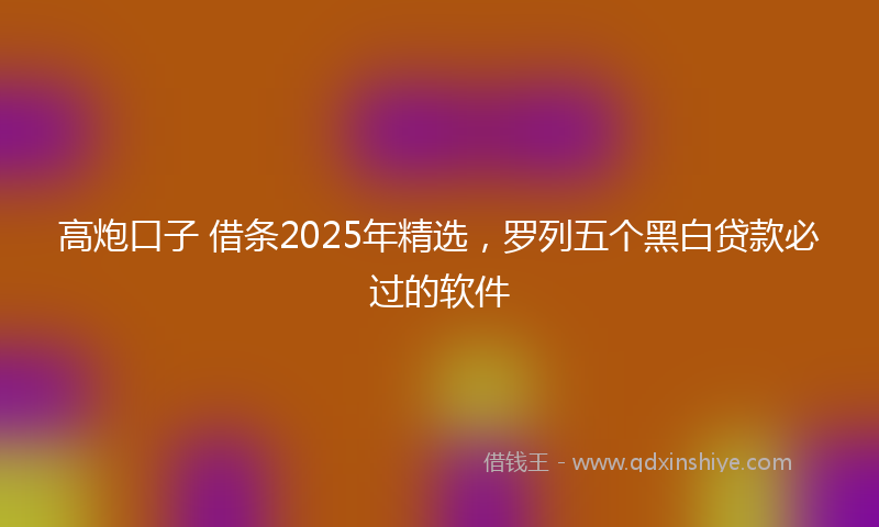 高炮口子 借条2025年精选，罗列五个黑白贷款必过的软件