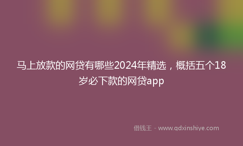 马上放款的网贷有哪些2024年精选，概括五个18岁必下款的网贷app