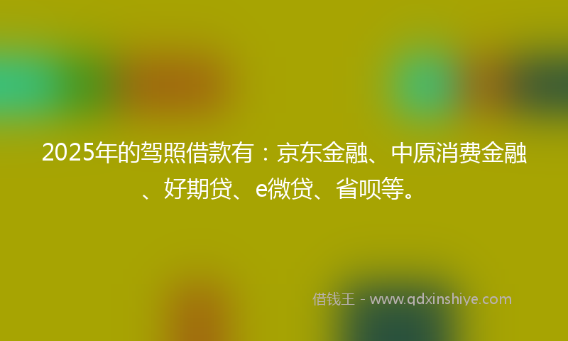 2025年的驾照借款有：京东金融、中原消费金融、好期贷、e微贷、省呗等。