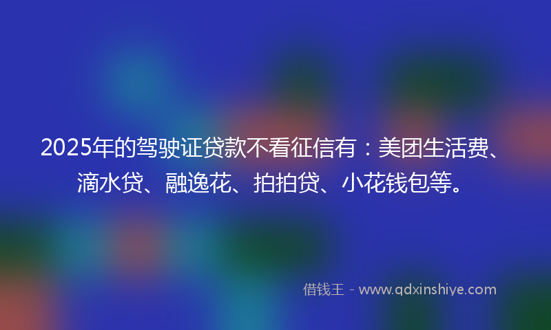 2025年的驾驶证贷款不看征信有：美团生活费、滴水贷、融逸花、拍拍贷、小花钱包等。