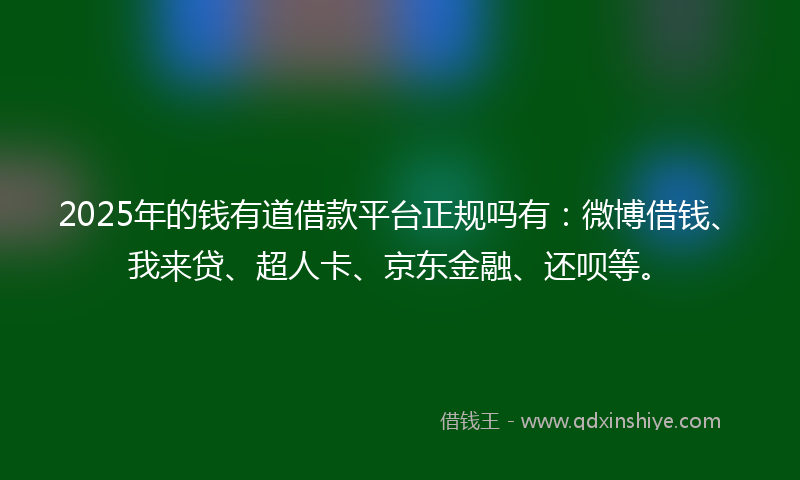 2025年的钱有道借款平台正规吗有：微博借钱、我来贷、超人卡、京东金融、还呗等。