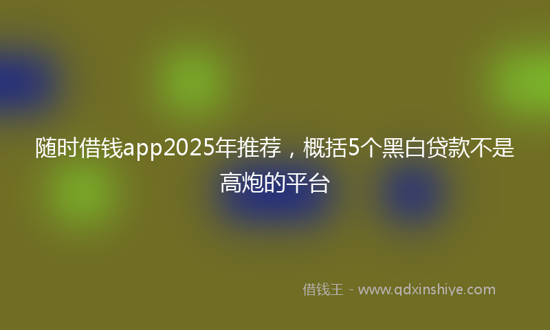 随时借钱app2025年推荐，概括5个黑白贷款不是高炮的平台