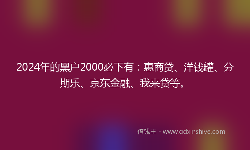 2024年的黑户2000必下有：惠商贷、洋钱罐、分期乐、京东金融、我来贷等。