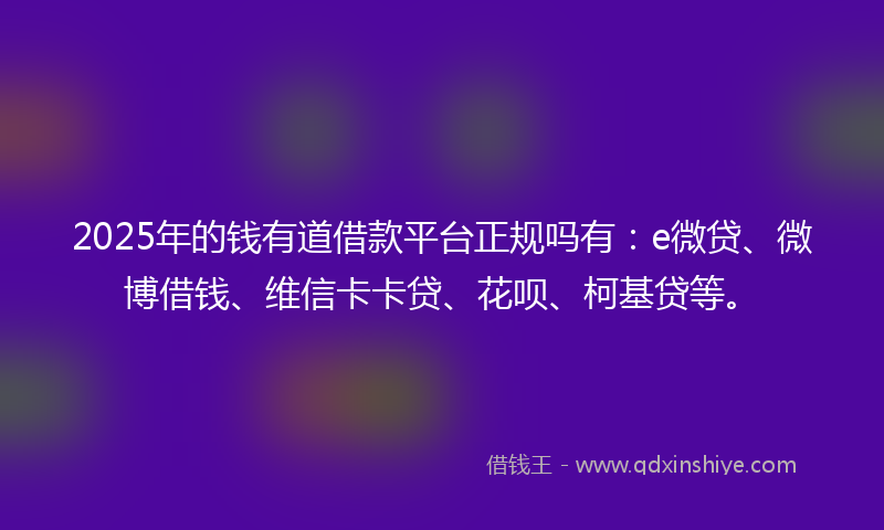 2025年的钱有道借款平台正规吗有：e微贷、微博借钱、维信卡卡贷、花呗、柯基贷等。