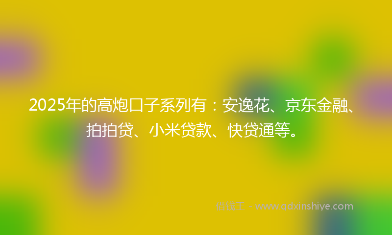 2025年的高炮口子系列有：安逸花、京东金融、拍拍贷、小米贷款、快贷通等。