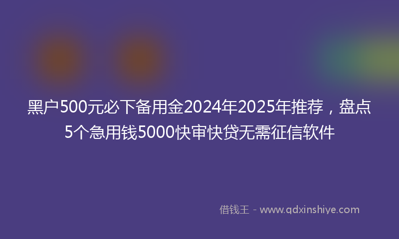 黑户500元必下备用金2024年2025年推荐，盘点5个急用钱5000快审快贷无需征信软件