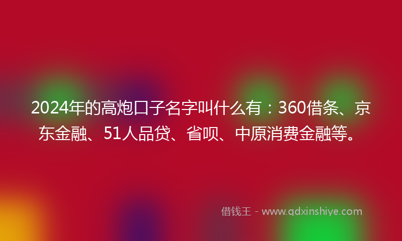 2024年的高炮口子名字叫什么有：360借条、京东金融、51人品贷、省呗、中原消费金融等。