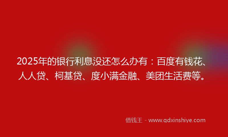 2025年的银行利息没还怎么办有：百度有钱花、人人贷、柯基贷、度小满金融、美团生活费等。