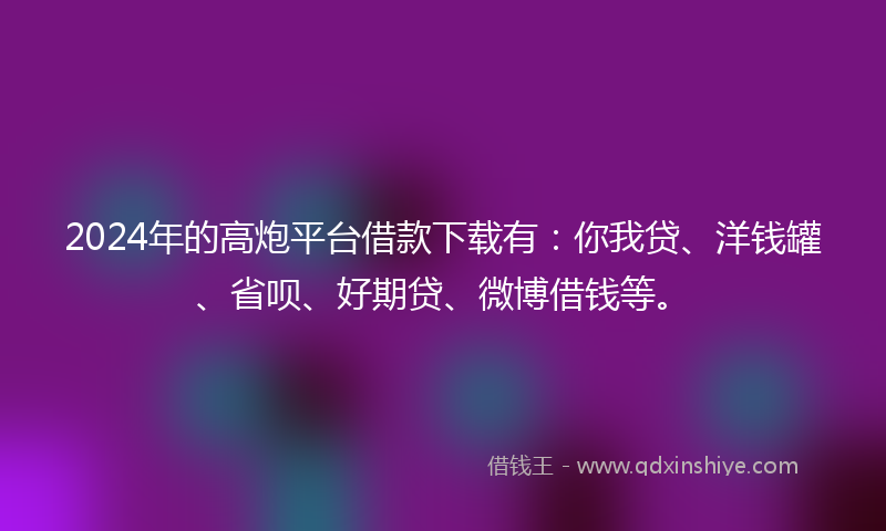 2024年的高炮平台借款下载有：你我贷、洋钱罐、省呗、好期贷、微博借钱等。
