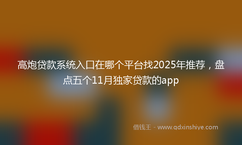 高炮贷款系统入口在哪个平台找2025年推荐，盘点五个11月独家贷款的app