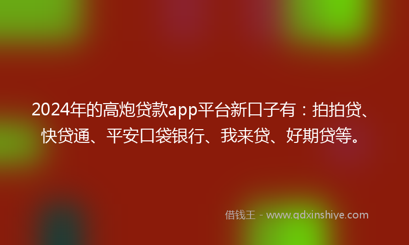 2024年的高炮贷款app平台新口子有：拍拍贷、快贷通、平安口袋银行、我来贷、好期贷等。