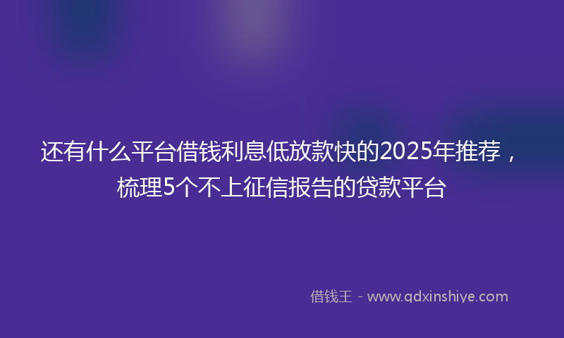 还有什么平台借钱利息低放款快的2025年推荐，梳理5个不上征信报告的贷款平台